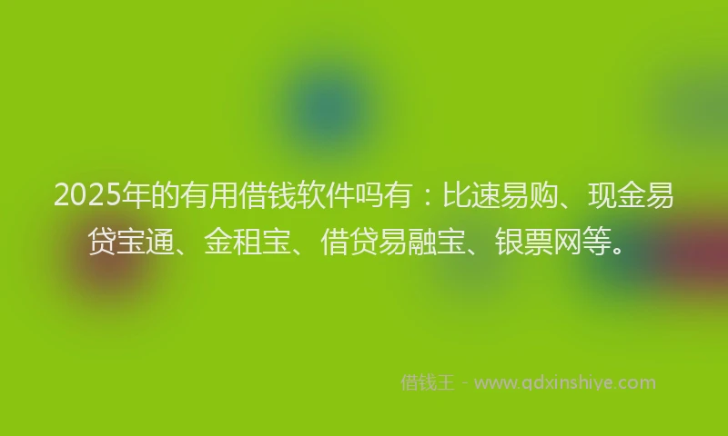 2025年的有用借钱软件吗有：比速易购、现金易贷宝通、金租宝、借贷易融宝、银票网等。