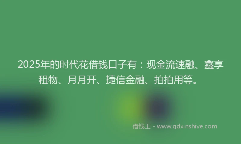 2025年的时代花借钱口子有：现金流速融、鑫享租物、月月开、捷信金融、拍拍用等。