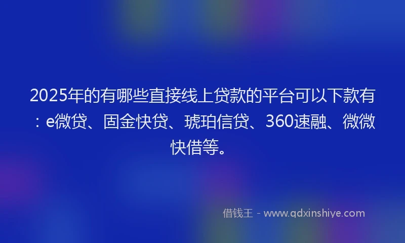 2025年的有哪些直接线上贷款的平台可以下款有：e微贷、固金快贷、琥珀信贷、360速融、微微快借等。