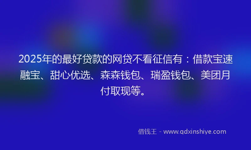 2025年的最好贷款的网贷不看征信有：借款宝速融宝、甜心优选、森森钱包、瑞盈钱包、美团月付取现等。