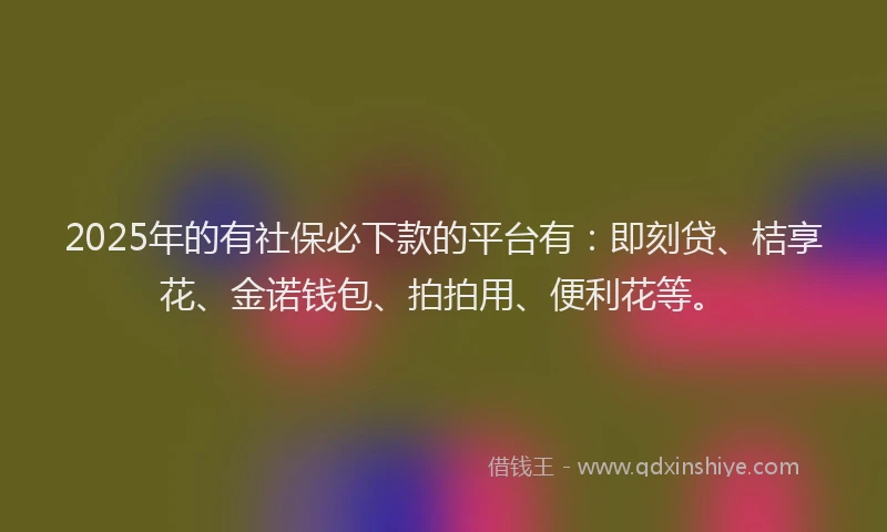 2025年的有社保必下款的平台有：即刻贷、桔享花、金诺钱包、拍拍用、便利花等。
