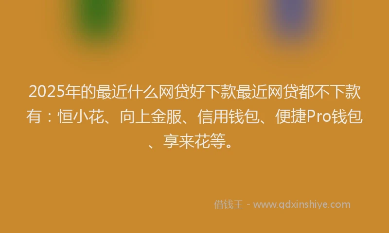 2025年的最近什么网贷好下款最近网贷都不下款有：恒小花、向上金服、信用钱包、便捷Pro钱包、享来花等。