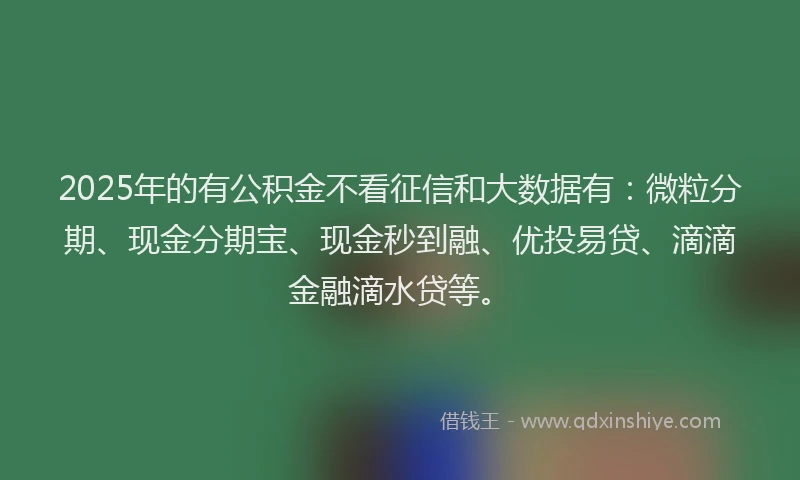 2025年的有公积金不看征信和大数据有：微粒分期、现金分期宝、现金秒到融、优投易贷、滴滴金融滴水贷等。