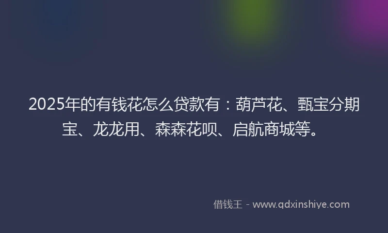 2025年的有钱花怎么贷款有：葫芦花、甄宝分期宝、龙龙用、森森花呗、启航商城等。