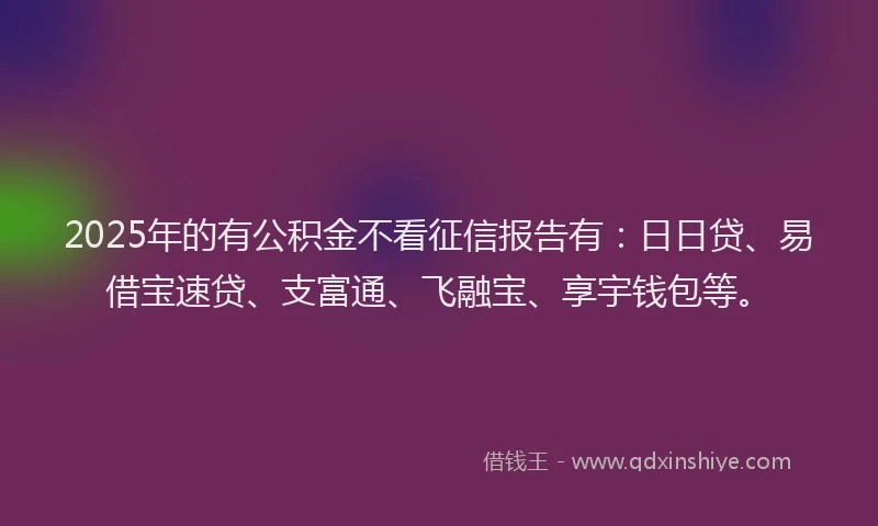 2025年的有公积金不看征信报告有：日日贷、易借宝速贷、支富通、飞融宝、享宇钱包等。
