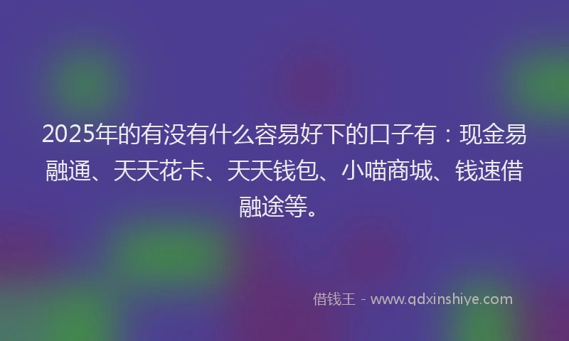 2025年的有没有什么容易好下的口子有：现金易融通、天天花卡、天天钱包、小喵商城、钱速借融途等。