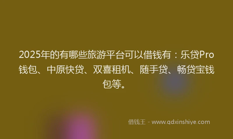 2025年的有哪些旅游平台可以借钱有：乐贷Pro钱包、中原快贷、双喜租机、随手贷、畅贷宝钱包等。