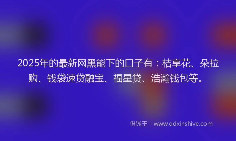 2025年的最新网黑能下的口子有：桔享花、朵拉购、钱袋速贷融宝、福星贷、浩瀚钱包等。