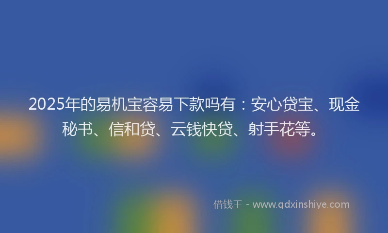 2025年的易机宝容易下款吗有：安心贷宝、现金秘书、信和贷、云钱快贷、射手花等。