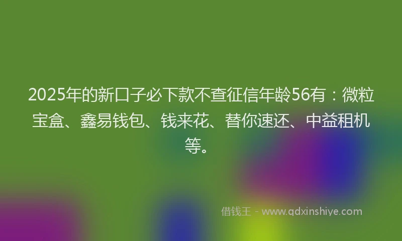 2025年的新口子必下款不查征信年龄56有：微粒宝盒、鑫易钱包、钱来花、替你速还、中益租机等。