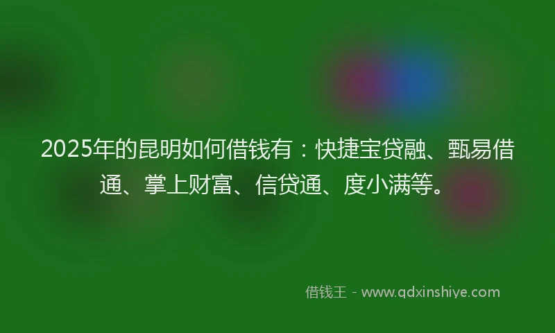 2025年的昆明如何借钱有：快捷宝贷融、甄易借通、掌上财富、信贷通、度小满等。