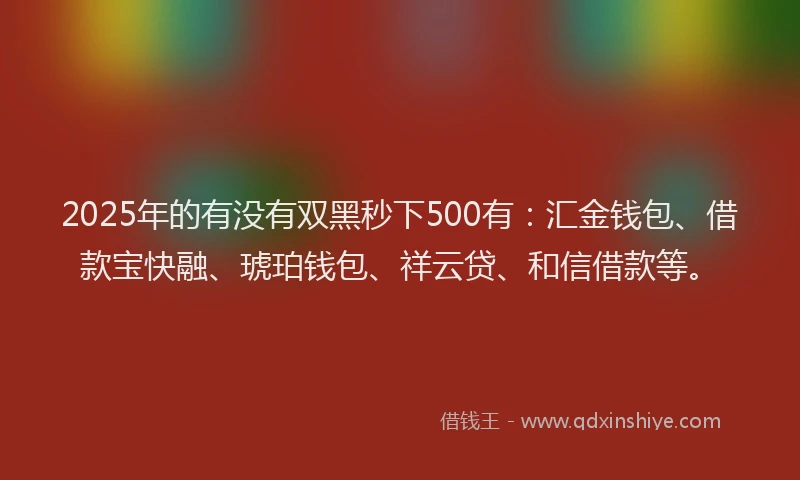 2025年的有没有双黑秒下500有：汇金钱包、借款宝快融、琥珀钱包、祥云贷、和信借款等。