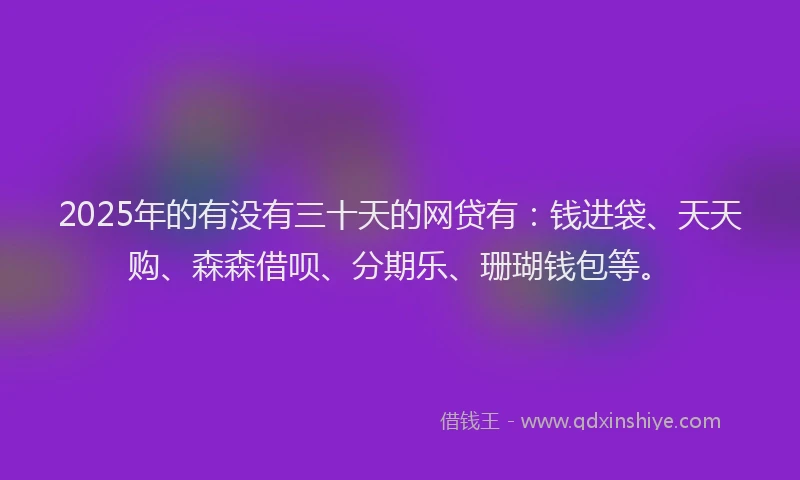 2025年的有没有三十天的网贷有：钱进袋、天天购、森森借呗、分期乐、珊瑚钱包等。