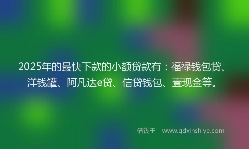 2025年的最快下款的小额贷款有：福禄钱包贷、洋钱罐、阿凡达e贷、信贷钱包、壹现金等。