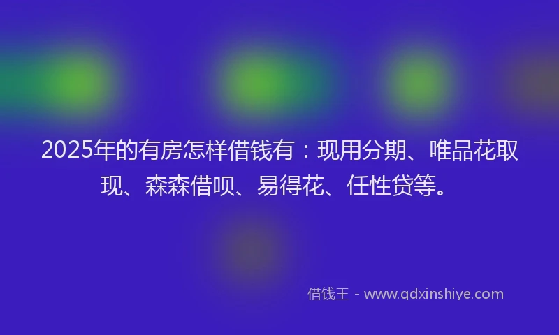 2025年的有房怎样借钱有：现用分期、唯品花取现、森森借呗、易得花、任性贷等。