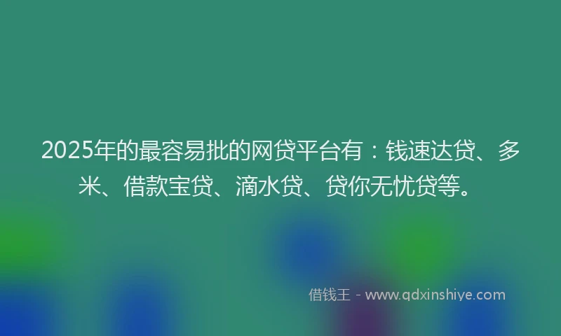 2025年的最容易批的网贷平台有：钱速达贷、多米、借款宝贷、滴水贷、贷你无忧贷等。
