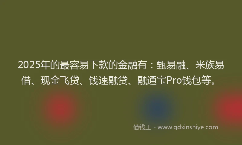 2025年的最容易下款的金融有：甄易融、米族易借、现金飞贷、钱速融贷、融通宝Pro钱包等。