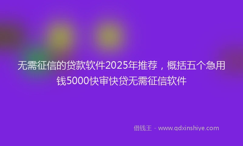 无需征信的贷款软件2025年推荐，概括五个急用钱5000快审快贷无需征信软件