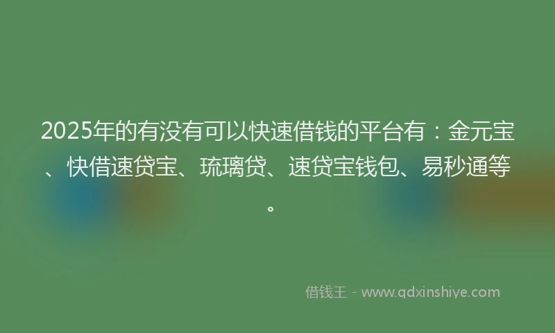 2025年的有没有可以快速借钱的平台有：金元宝、快借速贷宝、琉璃贷、速贷宝钱包、易秒通等。