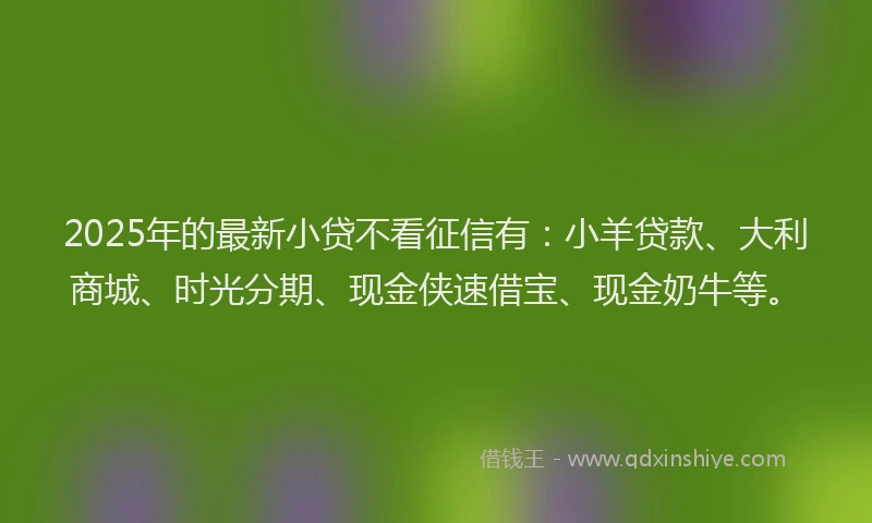 2025年的最新小贷不看征信有：小羊贷款、大利商城、时光分期、现金侠速借宝、现金奶牛等。