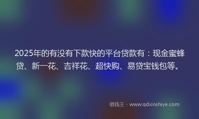 2025年的有没有下款快的平台贷款有：现金蜜蜂贷、新一花、吉祥花、超快购、易贷宝钱包等。