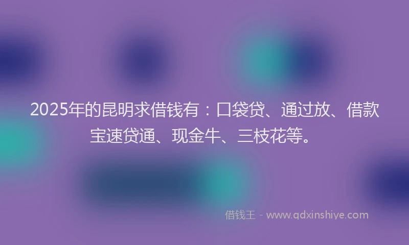 2025年的昆明求借钱有：口袋贷、通过放、借款宝速贷通、现金牛、三枝花等。
