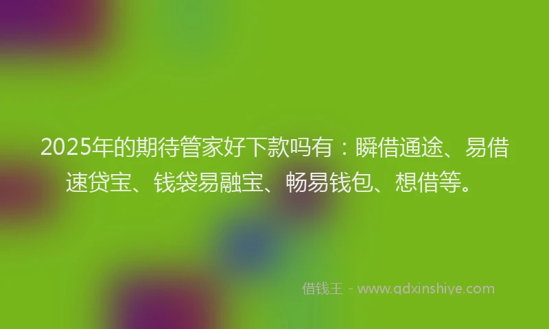 2025年的期待管家好下款吗有：瞬借通途、易借速贷宝、钱袋易融宝、畅易钱包、想借等。