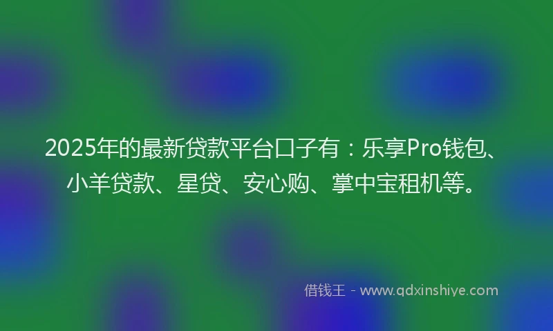 2025年的最新贷款平台口子有：乐享Pro钱包、小羊贷款、星贷、安心购、掌中宝租机等。