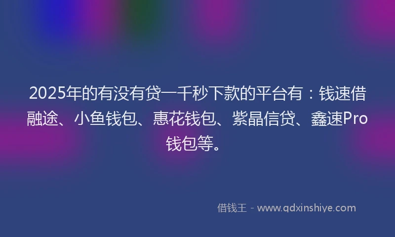 2025年的有没有贷一千秒下款的平台有：钱速借融途、小鱼钱包、惠花钱包、紫晶信贷、鑫速Pro钱包等。