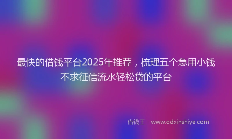 最快的借钱平台2025年推荐，梳理五个急用小钱不求征信流水轻松贷的平台