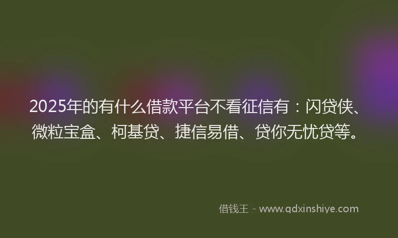 2025年的有什么借款平台不看征信有：闪贷侠、微粒宝盒、柯基贷、捷信易借、贷你无忧贷等。