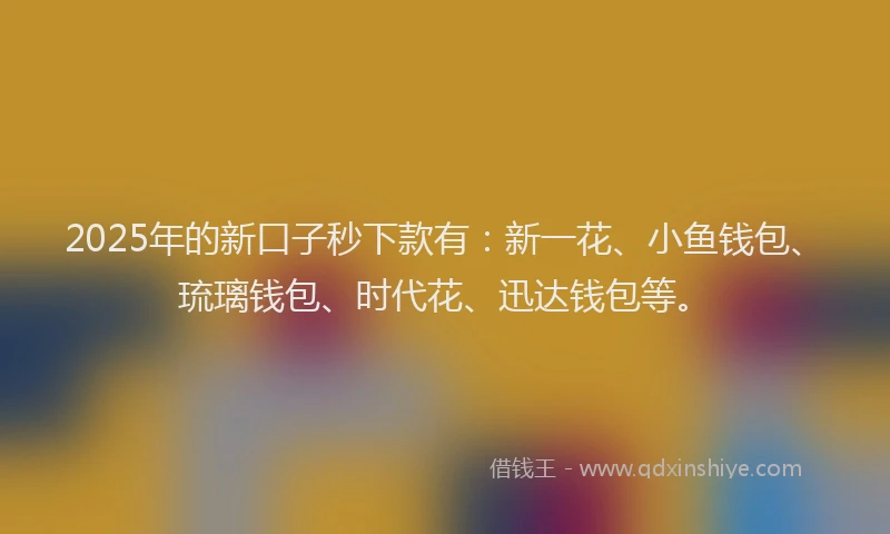 2025年的新口子秒下款有：新一花、小鱼钱包、琉璃钱包、时代花、迅达钱包等。