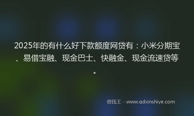 2025年的有什么好下款额度网贷有：小米分期宝、易借宝融、现金巴士、快融金、现金流速贷等。