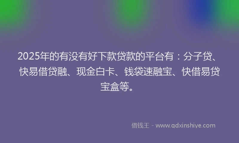 2025年的有没有好下款贷款的平台有：分子贷、快易借贷融、现金白卡、钱袋速融宝、快借易贷宝盒等。