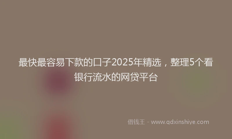 最快最容易下款的口子2025年精选，整理5个看银行流水的网贷平台