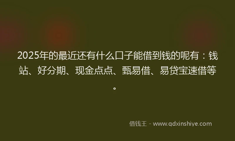 2025年的最近还有什么口子能借到钱的呢有：钱站、好分期、现金点点、甄易借、易贷宝速借等。