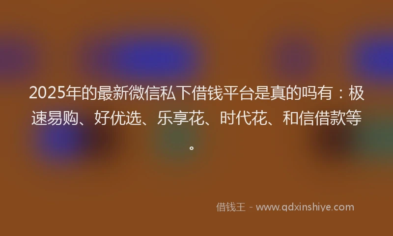 2025年的最新微信私下借钱平台是真的吗有：极速易购、好优选、乐享花、时代花、和信借款等。