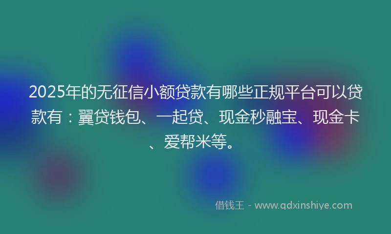 2025年的无征信小额贷款有哪些正规平台可以贷款有：翼贷钱包、一起贷、现金秒融宝、现金卡、爱帮米等。