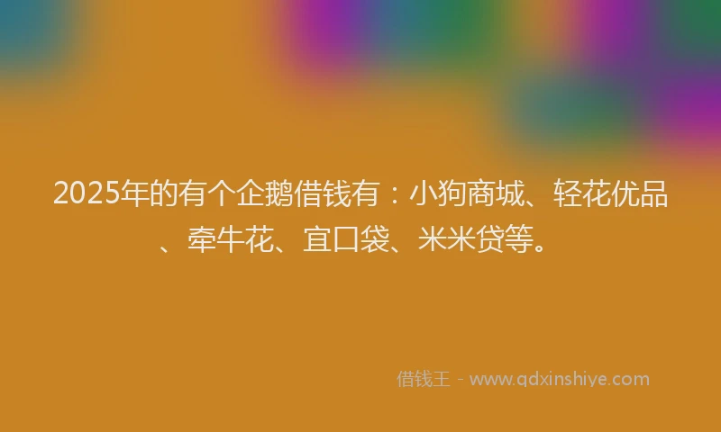 2025年的有个企鹅借钱有：小狗商城、轻花优品、牵牛花、宜口袋、米米贷等。