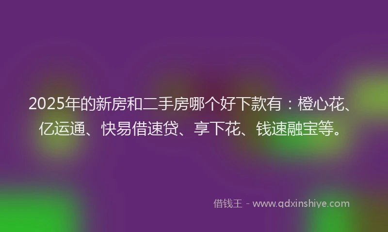 2025年的新房和二手房哪个好下款有：橙心花、亿运通、快易借速贷、享下花、钱速融宝等。