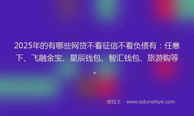 2025年的有哪些网贷不看征信不看负债有：任意下、飞融金宝、星辰钱包、智汇钱包、旅游购等。