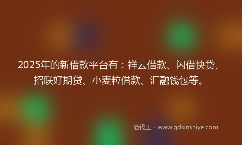 2025年的新借款平台有：祥云借款、闪借快贷、招联好期贷、小麦粒借款、汇融钱包等。