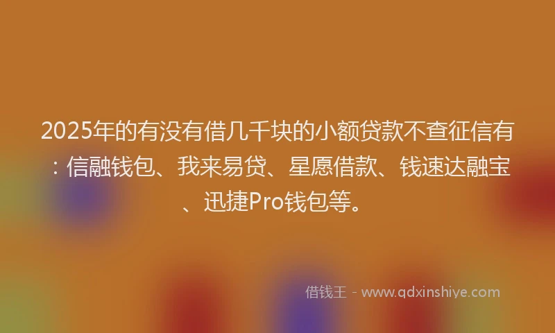 2025年的有没有借几千块的小额贷款不查征信有：信融钱包、我来易贷、星愿借款、钱速达融宝、迅捷Pro钱包等。
