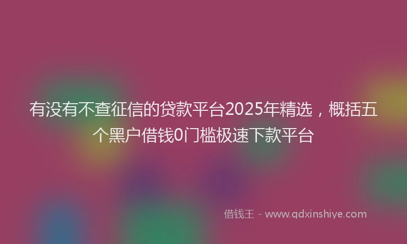 有没有不查征信的贷款平台2025年精选，概括五个黑户借钱0门槛极速下款平台