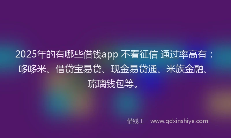 2025年的有哪些借钱app 不看征信 通过率高有：哆哆米、借贷宝易贷、现金易贷通、米族金融、琉璃钱包等。