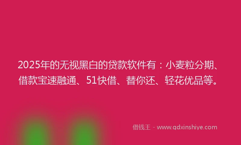 2025年的无视黑白的贷款软件有：小麦粒分期、借款宝速融通、51快借、替你还、轻花优品等。