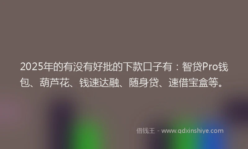 2025年的有没有好批的下款口子有：智贷Pro钱包、葫芦花、钱速达融、随身贷、速借宝盒等。