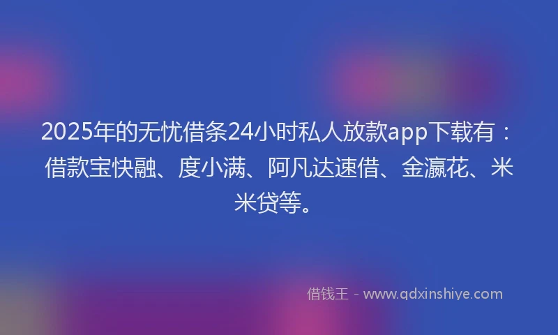 2025年的无忧借条24小时私人放款app下载有：借款宝快融、度小满、阿凡达速借、金瀛花、米米贷等。
