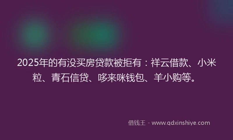 2025年的有没买房贷款被拒有：祥云借款、小米粒、青石信贷、哆来咪钱包、羊小购等。