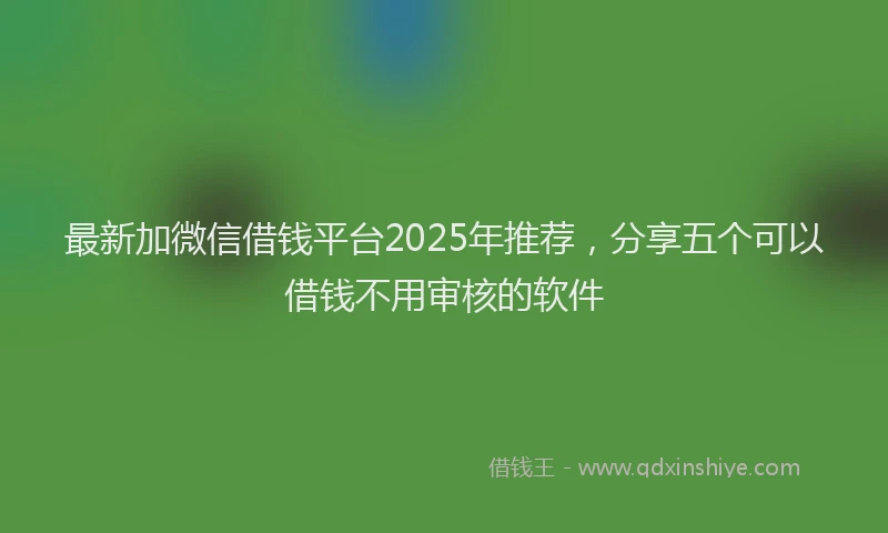 最新加微信借钱平台2025年推荐，分享五个可以借钱不用审核的软件